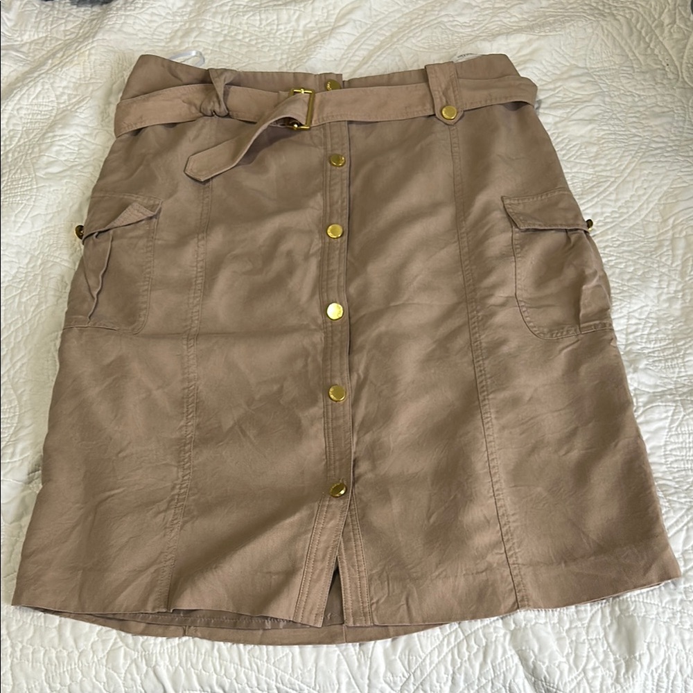 Calvin Klein Tan Mini Skirt with Gold Accents